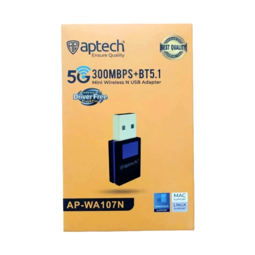 Aptech WA107N 300Mbps WiFi+ BT5.1 Mini Wireless USB Adapter